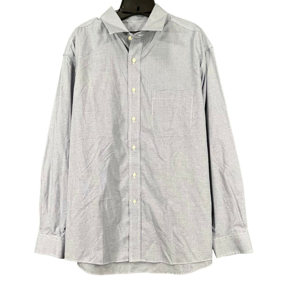 JOS A BANK Blue/White MINI PIN CHECK Twill LONG SLEEVE Button-Up MEN'S Shirt L